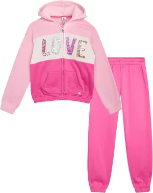 RBX Girls' Active Sweatsuit Set - 2 Piece Fleece Hoodie Sweatshirt and Sweatpants - Sequin Jogger Pants Set for Girls (7-12)