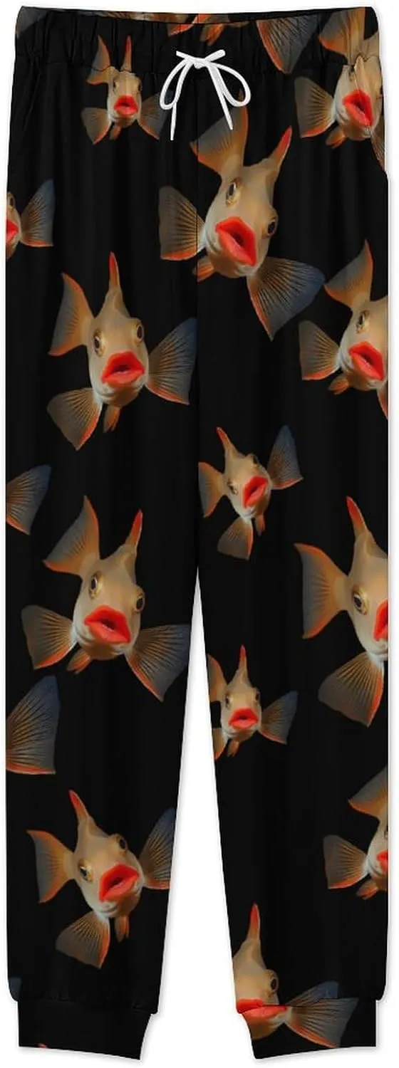 Red Lipped Batfish Soft Mens Pajamas Set Round Neck Pullover Long Sleeve And Pants Loungewear 2 Piece Pjs Set