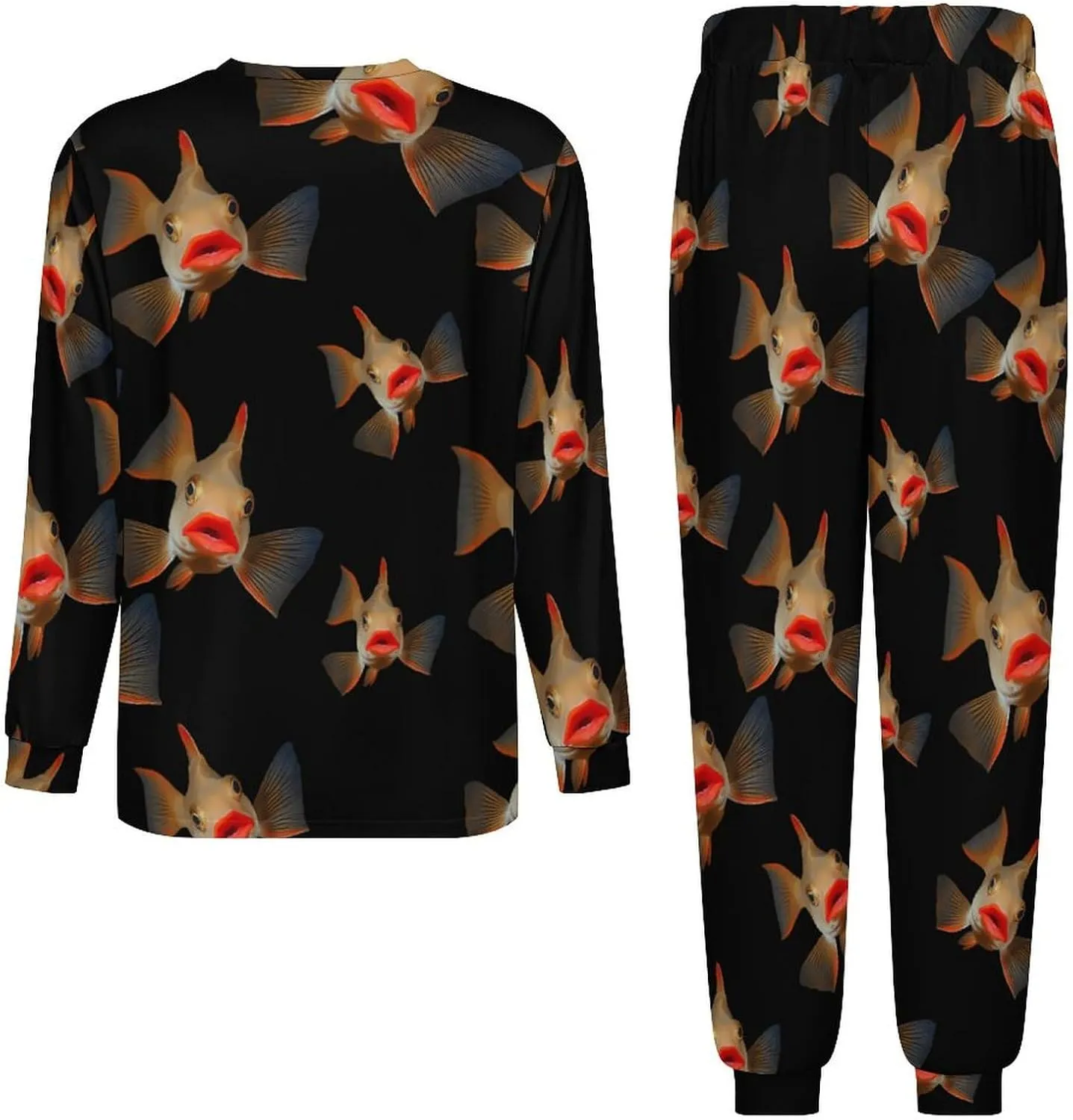 Red Lipped Batfish Soft Mens Pajamas Set Round Neck Pullover Long Sleeve And Pants Loungewear 2 Piece Pjs Set