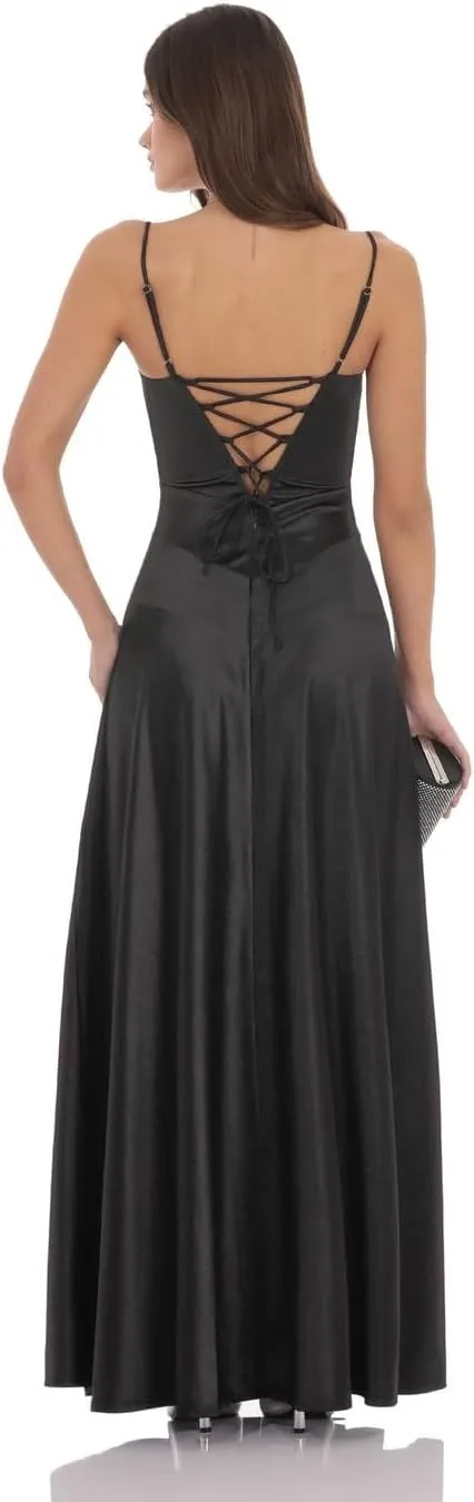 Satin Long Bridesmaid Dress 2025 A Line Spaghetti Straps Formal Evening Prom Dresses for Women IK063