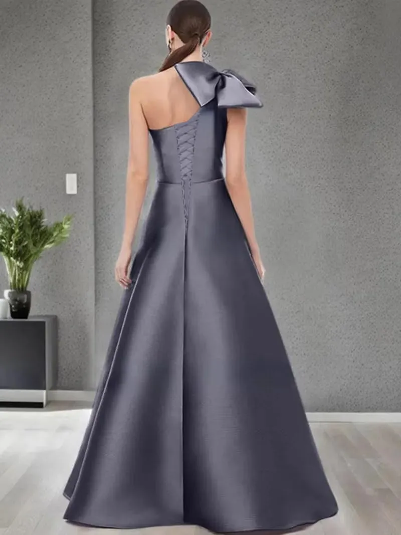 Satin Prom Dress for Women 2025 One Shoulder A Line Formal Evening Gown with Bow