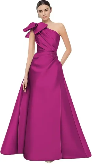 Satin Prom Dress for Women 2025 One Shoulder A Line Formal Evening Gown with Bow