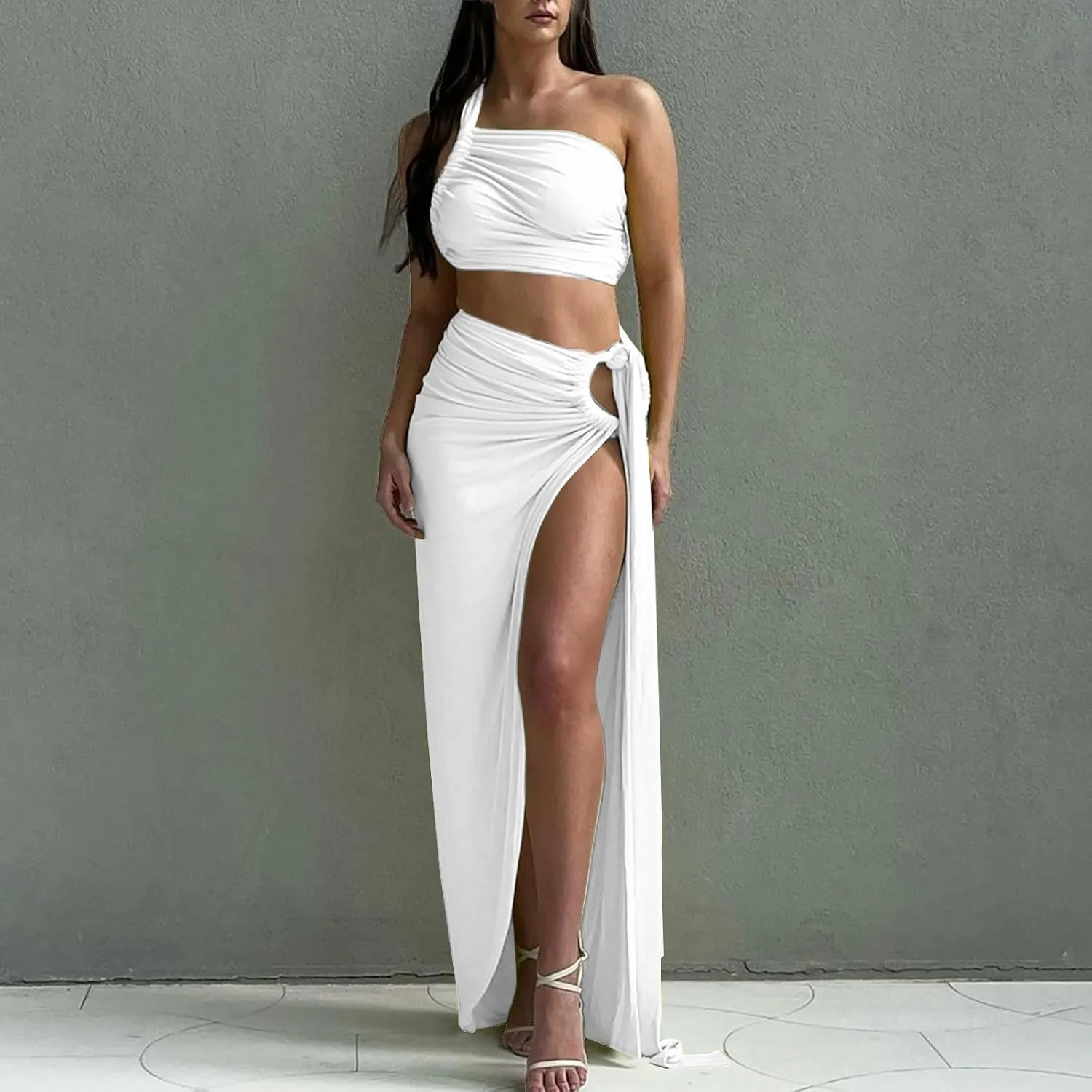 Sexy Cutout Maxi Dress, Ruched Backless, Summer Vacation Outfits for Women, Bodycon Cocktail Slit Cut Out Open Back