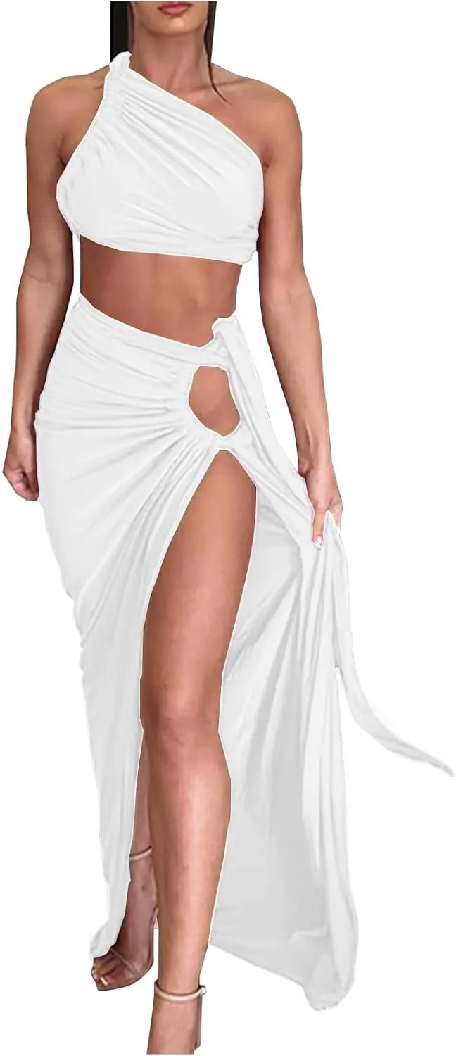 Sexy Cutout Maxi Dress, Ruched Backless, Summer Vacation Outfits for Women, Bodycon Cocktail Slit Cut Out Open Back