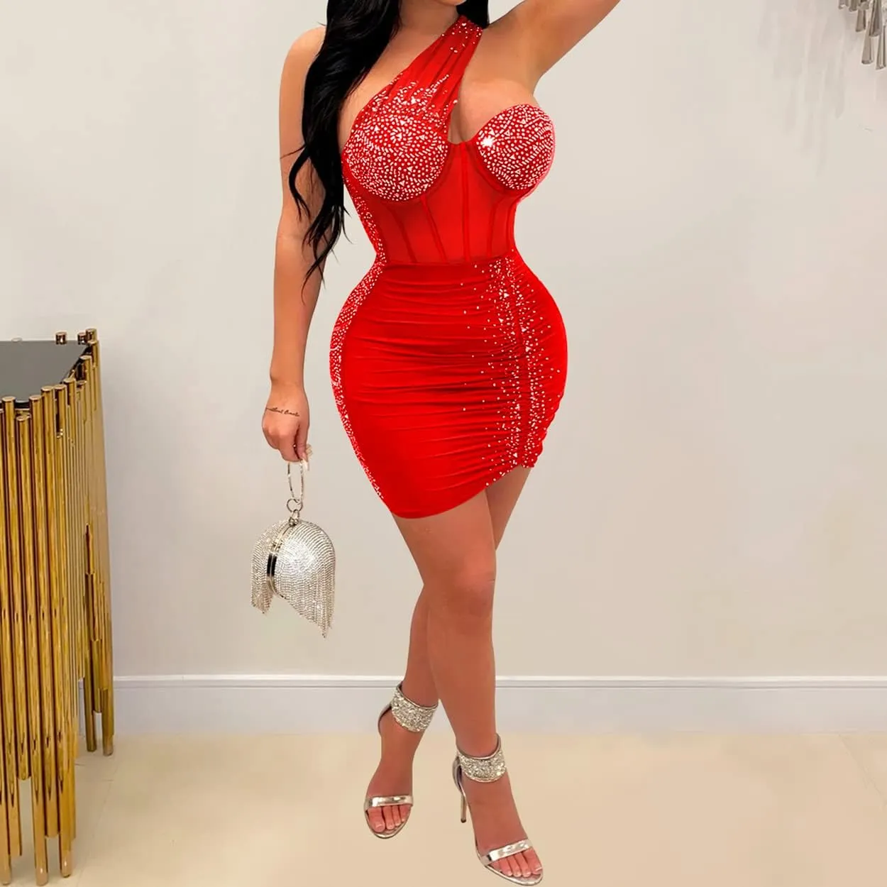 Sexy Dresses for Women Party Club Night Elegant Long Sleeve Feather Detailed Sheer Mesh Mini Vestidos