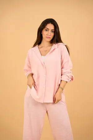 SIENNA - Relaxed-Fit Pink Button-Down Shirt  Linen Blend