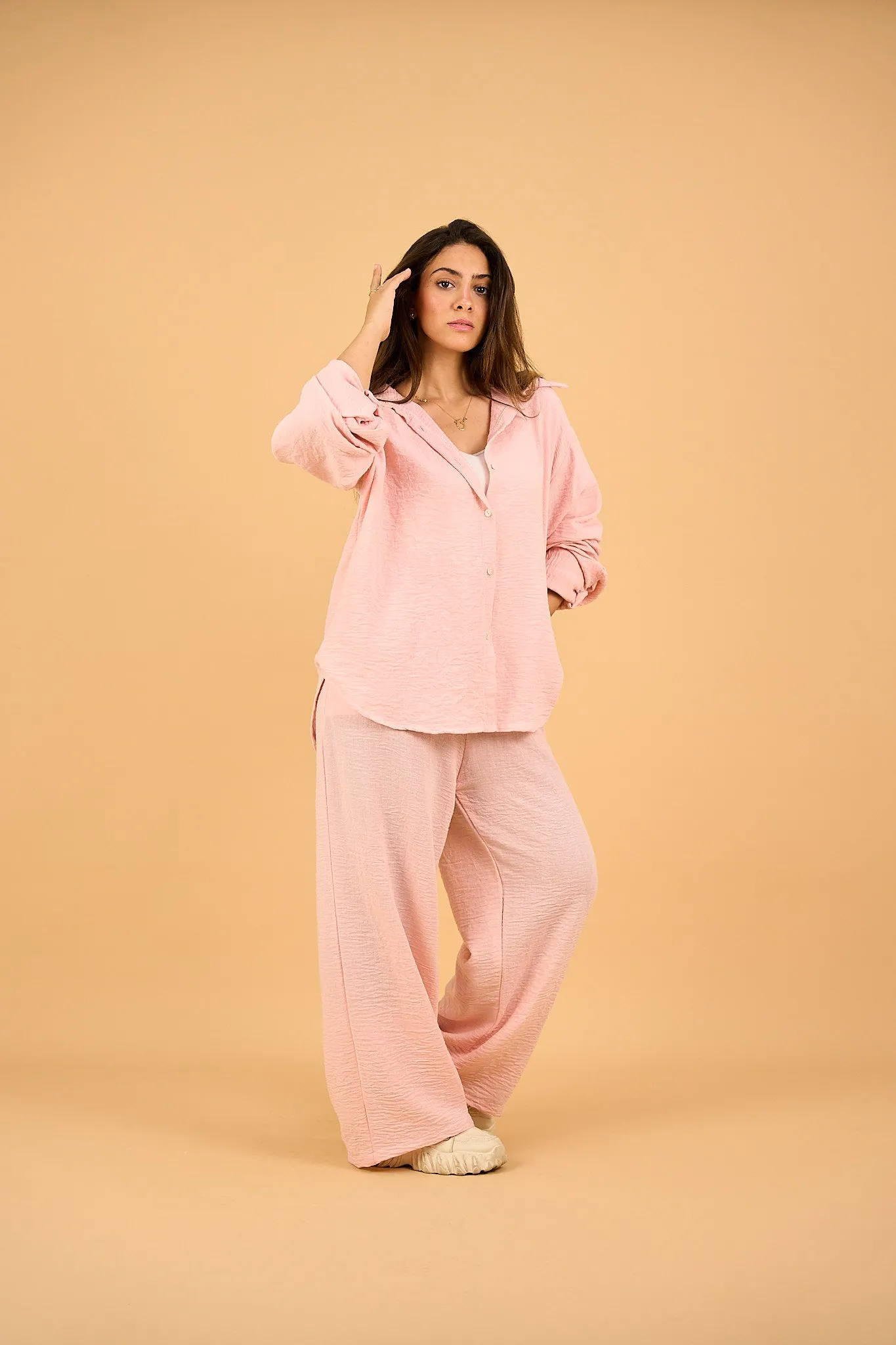 SIENNA - Relaxed-Fit Pink Button-Down Shirt  Linen Blend
