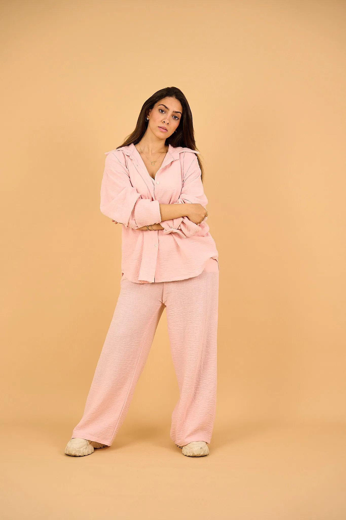SIENNA - Relaxed-Fit Pink Button-Down Shirt  Linen Blend