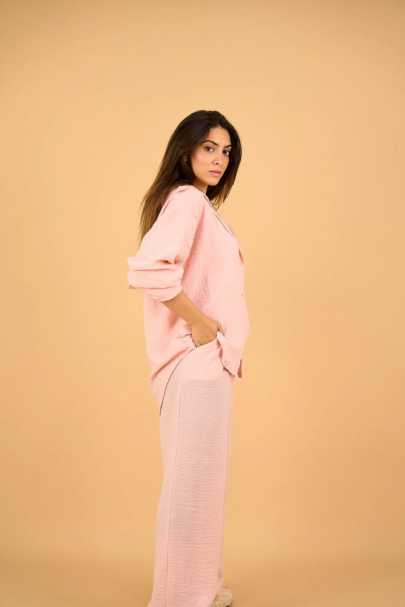 SIENNA - Relaxed-Fit Pink Button-Down Shirt  Linen Blend