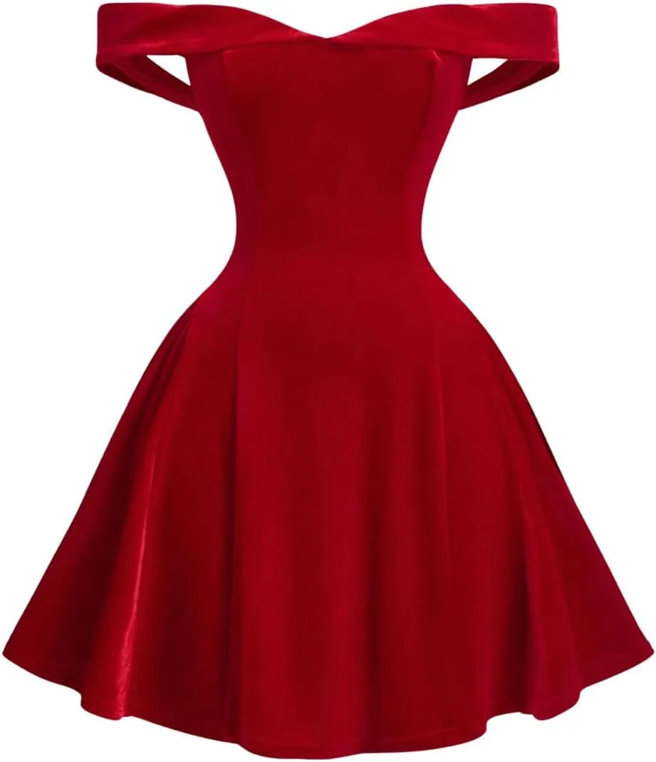 SOLY HUX Women's Mini Dress Off The Shoulder Sleeveless A Line Flared Cocktail Wedding Party Dresses
