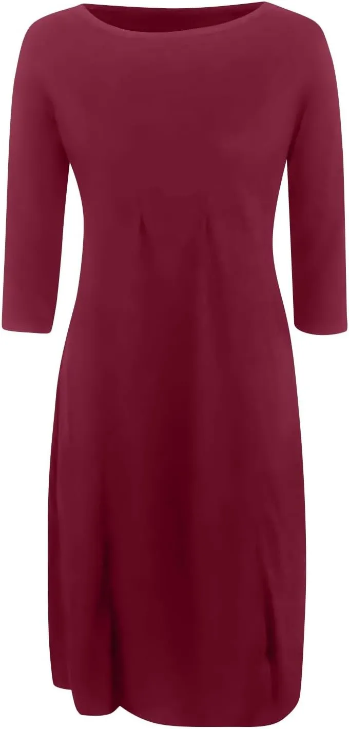 Spring Dresses for Women 2025 Round Neck 3/4 Sleeve A Line Dresses Business Casual Modest Midi Dresses with Pockets