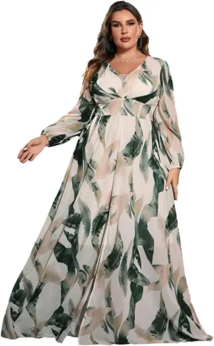 Spring Summer 2024 Plus Size Womens Dresses V Neck Casual Elegant Ruffle Sleeve Floral Print Layer Hem Long Maxi Dress