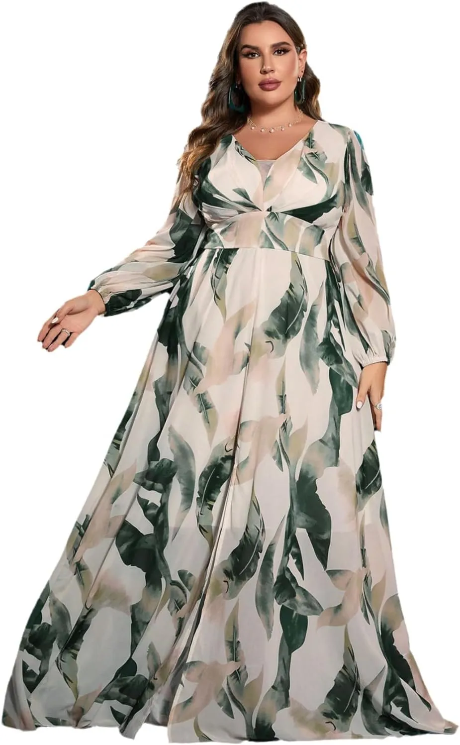 Spring Summer 2024 Plus Size Womens Dresses V Neck Casual Elegant Ruffle Sleeve Floral Print Layer Hem Long Maxi Dress