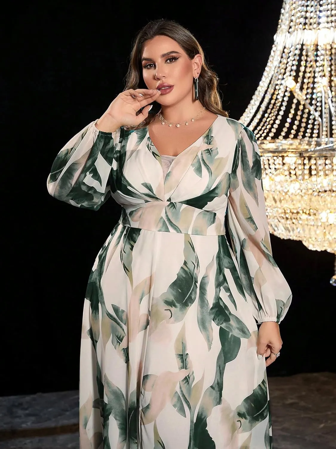 Spring Summer 2024 Plus Size Womens Dresses V Neck Casual Elegant Ruffle Sleeve Floral Print Layer Hem Long Maxi Dress