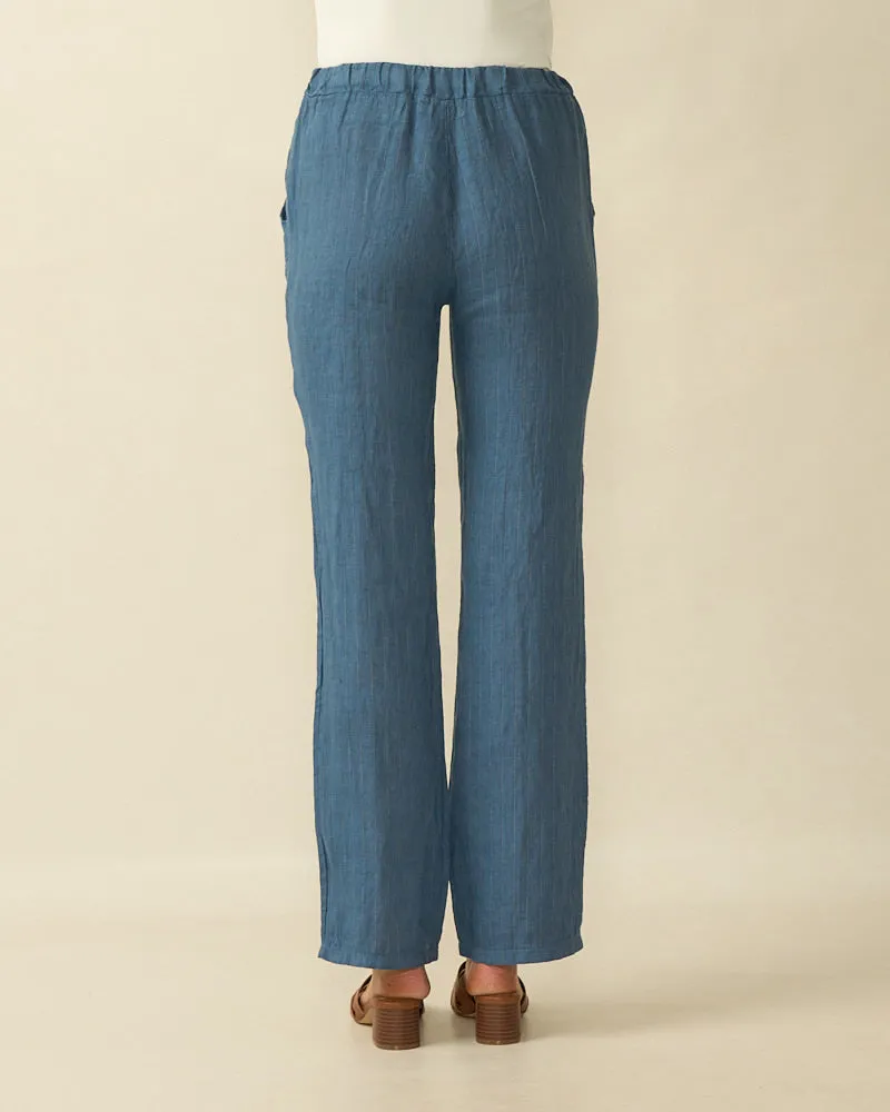 Striped Linen Trousers in Denim Blue