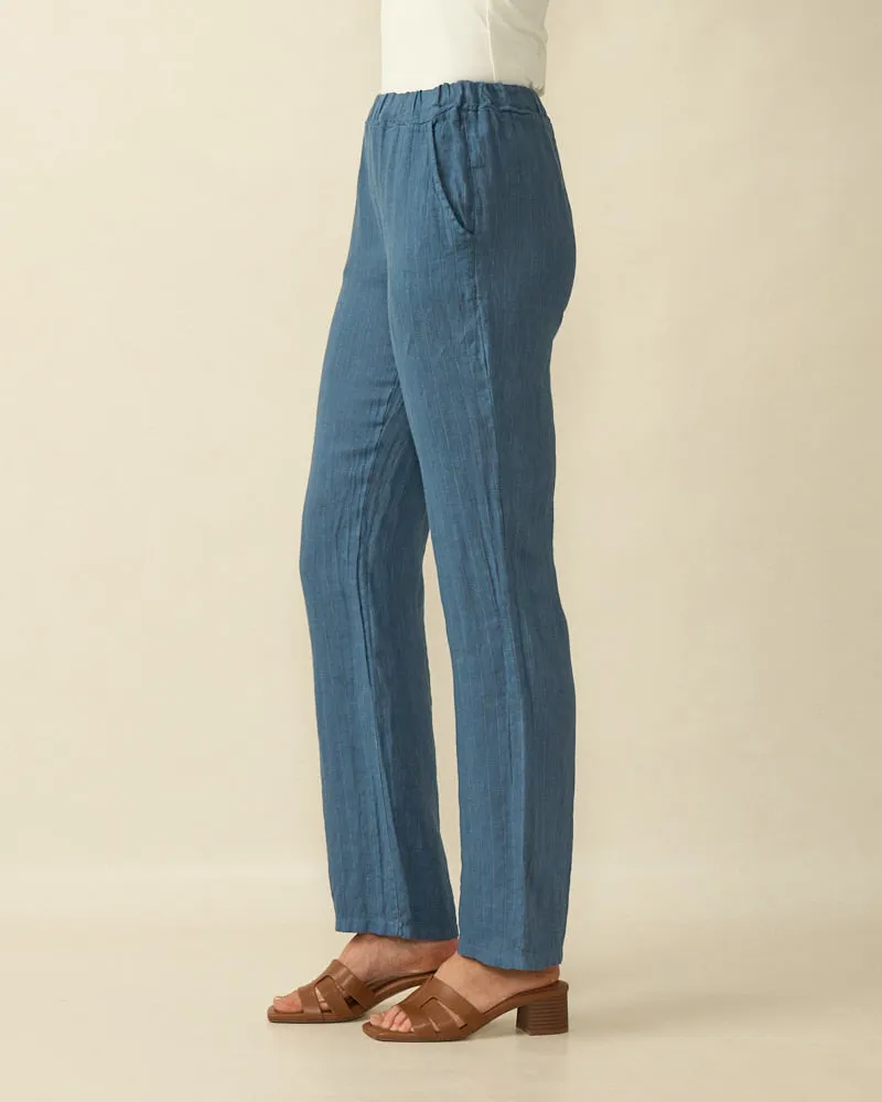 Striped Linen Trousers in Denim Blue