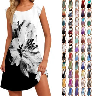 Summer Dresses for Women 2025 Sundresses Sleeveless Beach Cover Ups Spring Casual Loose Print Tank Tshirt Sun Dress
