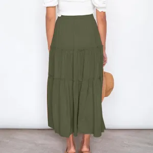 Summer Dresses for Women 2025 Vacation Womens Solid Elastic Long Skirts High Waist Pleated A Line Tiered Maxi Skirt