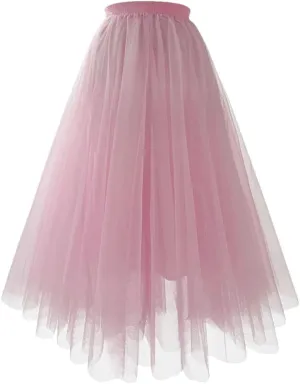 Summer Mesh Tulle Pleated A-Line Skirt Prom Clothes for Women High Waist Blue Midi Tulle Skirts Woman Dance Skirt