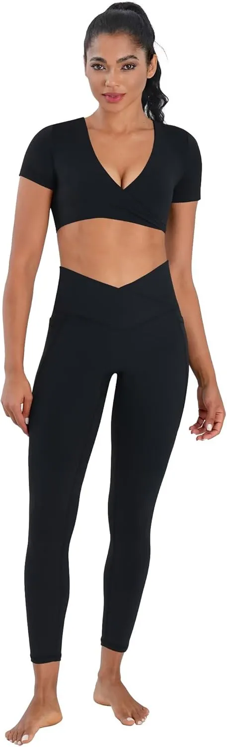 Sunzel Butt Lifting Scrunch Leggings for Women with Pockets No Front Seam Crossover Workout Booty Yoga Pants Tummy Control