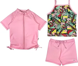 SwimZip Girls Short Sleeve Rash Guard Swim Shorts Set with UPF 50 