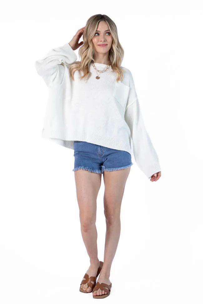 Tell Me Everything Ivory Oversized Pocketed Light Weight Sweater SALE