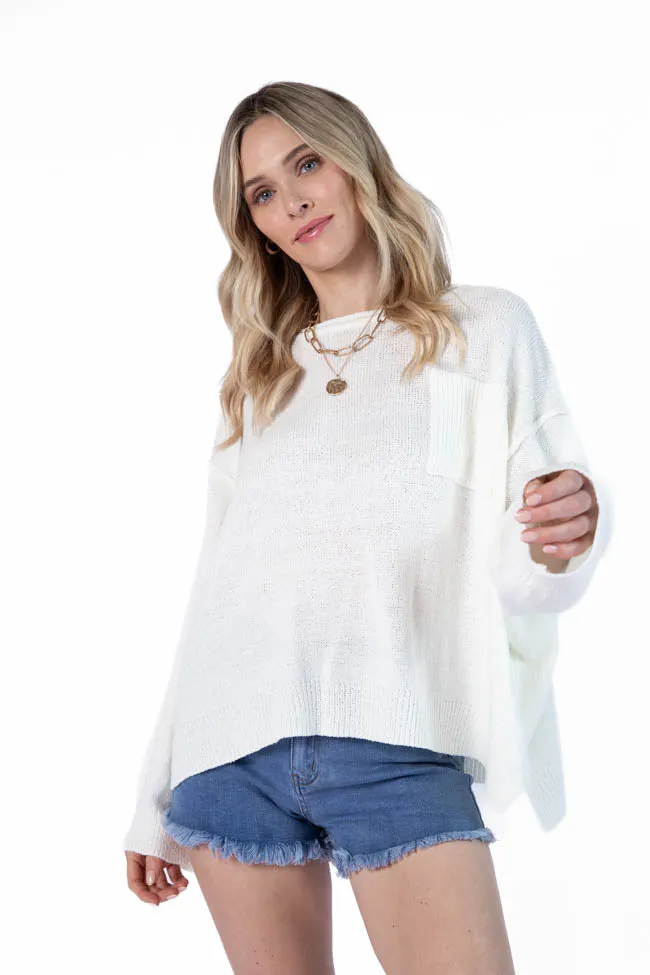 Tell Me Everything Ivory Oversized Pocketed Light Weight Sweater SALE