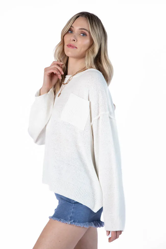 Tell Me Everything Ivory Oversized Pocketed Light Weight Sweater SALE