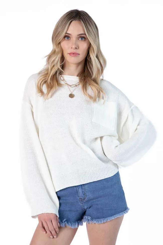 Tell Me Everything Ivory Oversized Pocketed Light Weight Sweater SALE