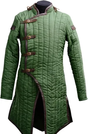 Thick Padded Medieval Gambeson Full Sleeve Long 100% Cotton Fabric Aketon Armor Jacket Costume Dresses Coat