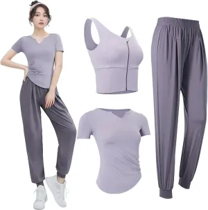 Three-Piece Women'S Workout Set, Xxl Black Yoga Apparel For 135-150, Tank Top, T-Shirt & Pants, Quick-Dry Fabric