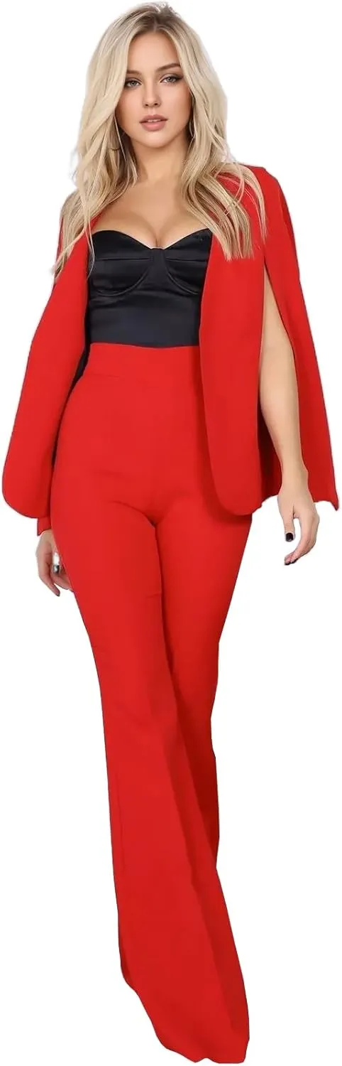 TIANMEI Womens Cape Suit Casual Split Sleeve Cloak Jacket 2 Pieces Open Front Business Blazer Pants Suits for Women Workwear