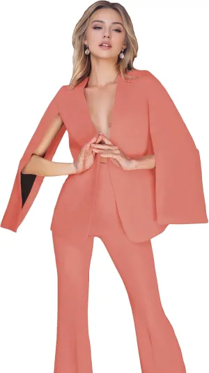 TIANMEI Womens Cape Suit Casual Split Sleeve Cloak Jacket 2 Pieces Open Front Business Blazer Pants Suits for Women Workwear