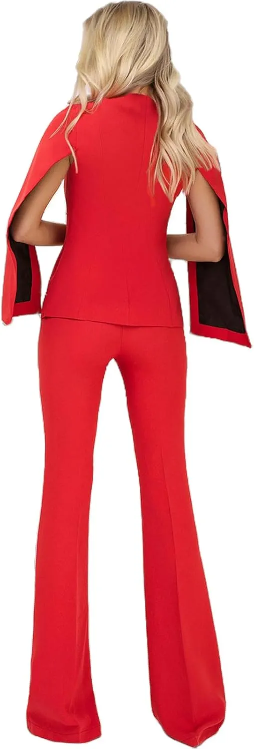 TIANMEI Womens Cape Suit Casual Split Sleeve Cloak Jacket 2 Pieces Open Front Business Blazer Pants Suits for Women Workwear