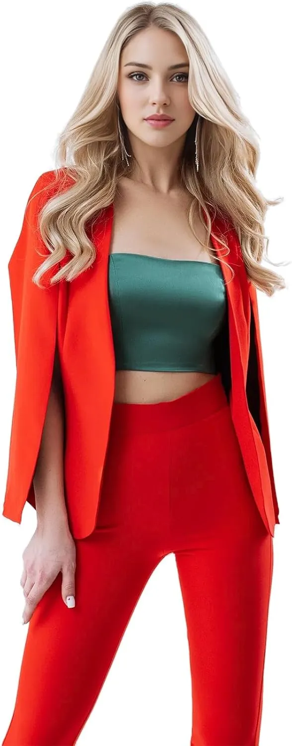 TIANMEI Womens Cape Suit Casual Split Sleeve Cloak Jacket 2 Pieces Open Front Business Blazer Pants Suits for Women Workwear