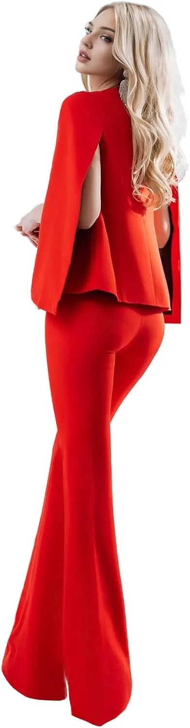 TIANMEI Womens Cape Suit Casual Split Sleeve Cloak Jacket 2 Pieces Open Front Business Blazer Pants Suits for Women Workwear