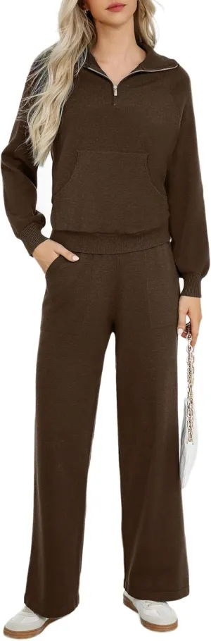 Totatuit 2 Piece Sweatsuits For Women Lounge Sets Travel Outfits Tracksuits Sweatshirt Wide Leg Sweatpants Matching Set