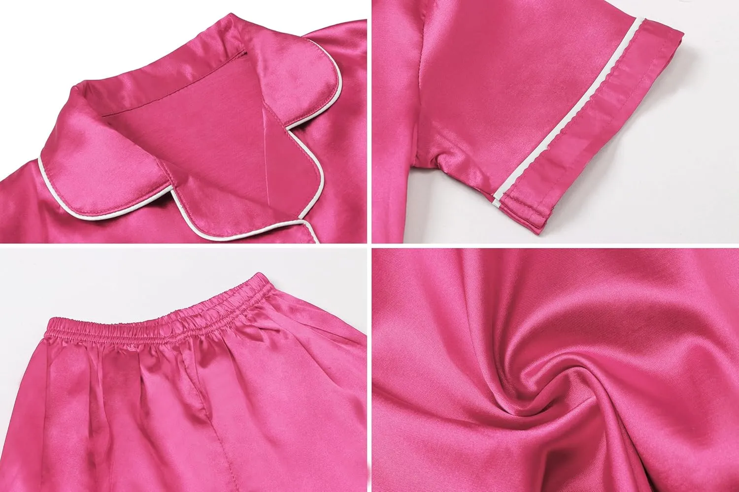 Umeyda Girls Womens Pajamas Set, Satin Silky Button Down Loungewear 2 Piece Short Sleeve Pants PJS Sets for Mommy Kids