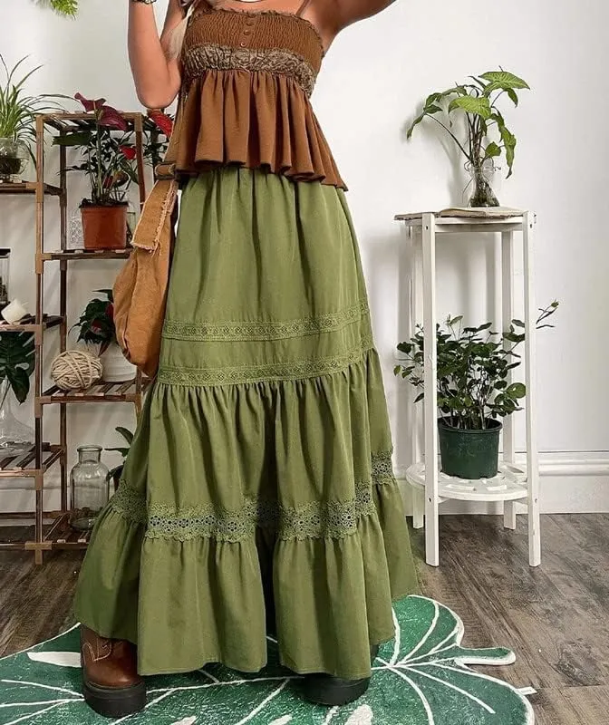 Vintage Grunge Long Skirts Low Waist Aesthetic Asymmetrical Loose Midi Skirts Patchwork A Line Pleated Y2K Maxi Skirts