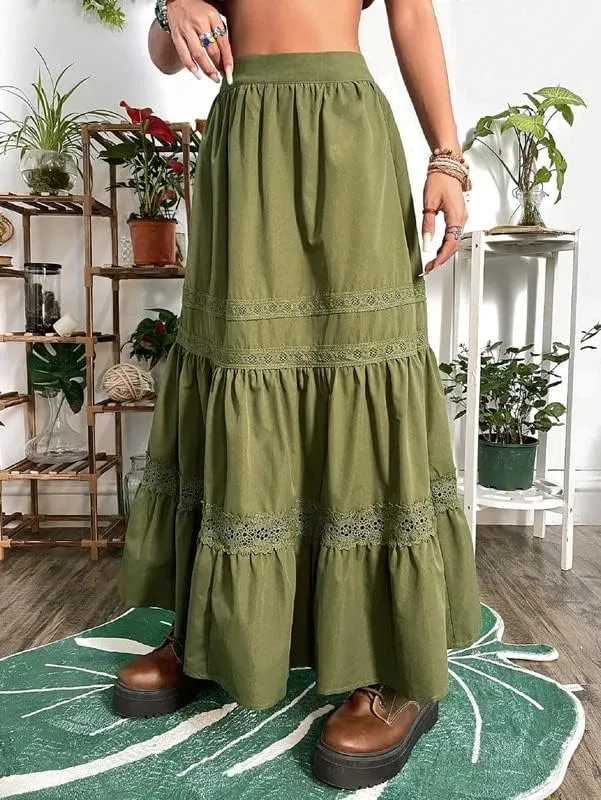 Vintage Grunge Long Skirts Low Waist Aesthetic Asymmetrical Loose Midi Skirts Patchwork A Line Pleated Y2K Maxi Skirts