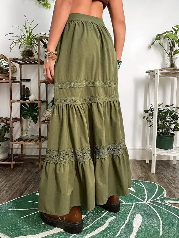 Vintage Grunge Long Skirts Low Waist Aesthetic Asymmetrical Loose Midi Skirts Patchwork A Line Pleated Y2K Maxi Skirts