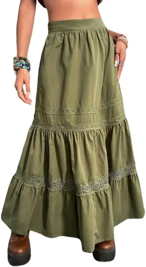 Vintage Grunge Long Skirts Low Waist Aesthetic Asymmetrical Loose Midi Skirts Patchwork A Line Pleated Y2K Maxi Skirts