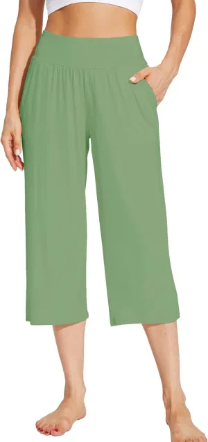 WiWi Viscose from Bamboo Soft Capri Yoga Loose Pants for Women High Waisted Comfy Pjs Capris Lounge Pajama Bottoms S-XXL