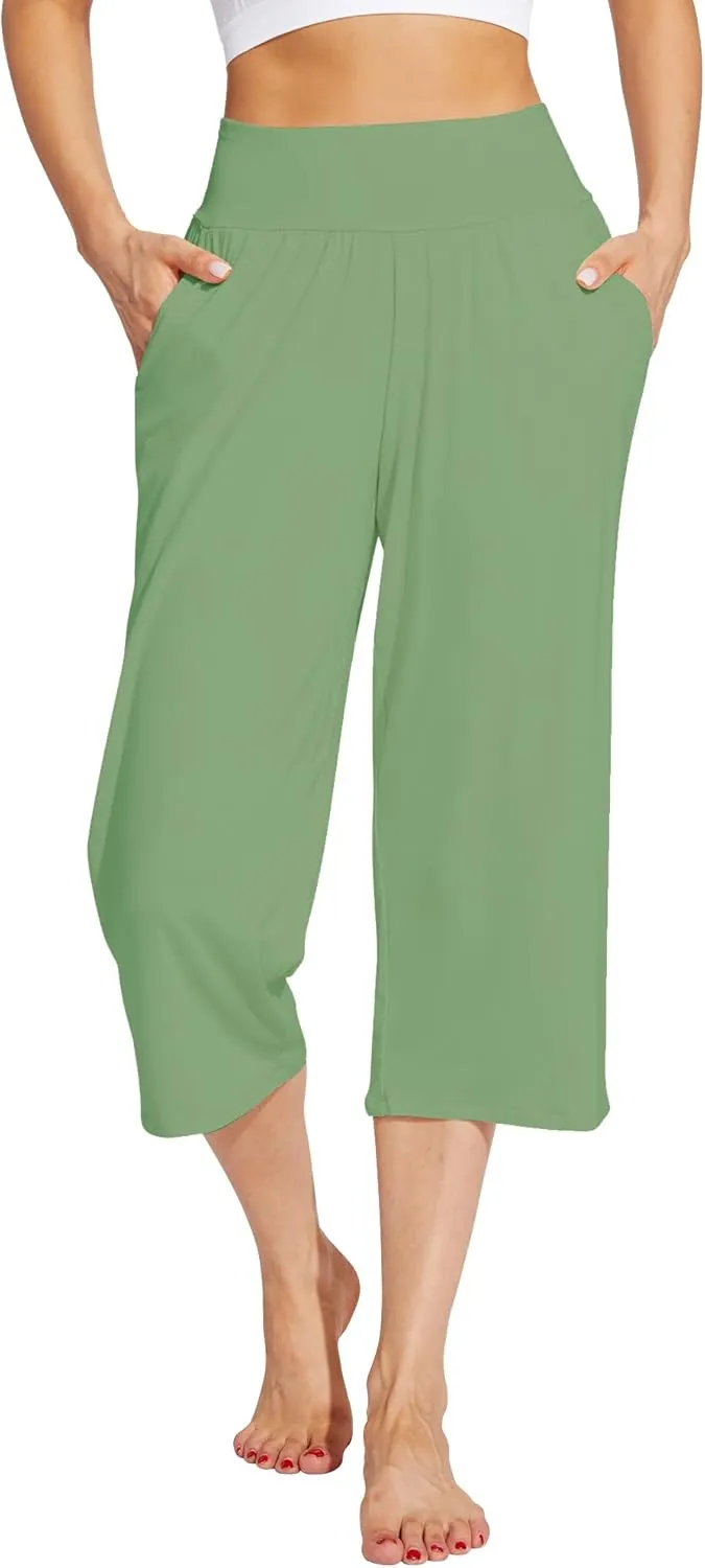 WiWi Viscose from Bamboo Soft Capri Yoga Loose Pants for Women High Waisted Comfy Pjs Capris Lounge Pajama Bottoms S-XXL