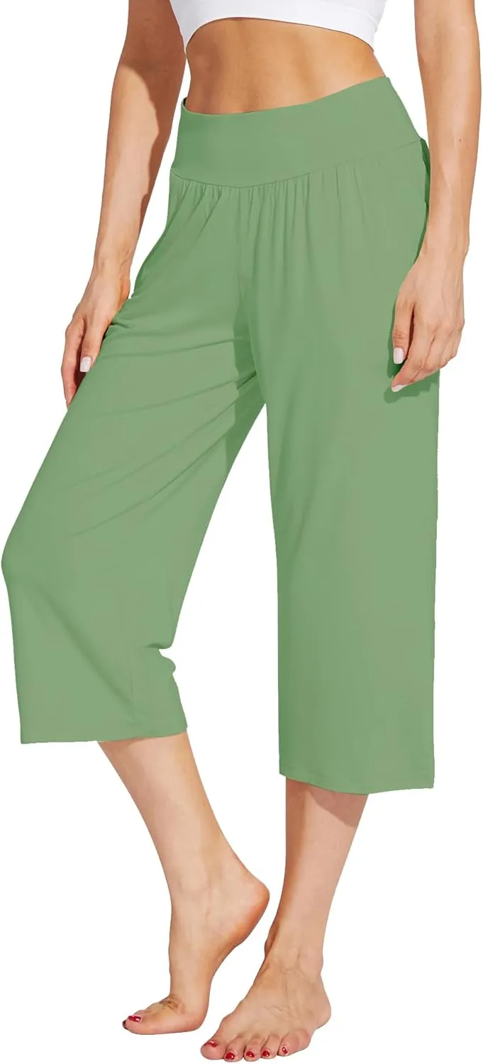 WiWi Viscose from Bamboo Soft Capri Yoga Loose Pants for Women High Waisted Comfy Pjs Capris Lounge Pajama Bottoms S-XXL