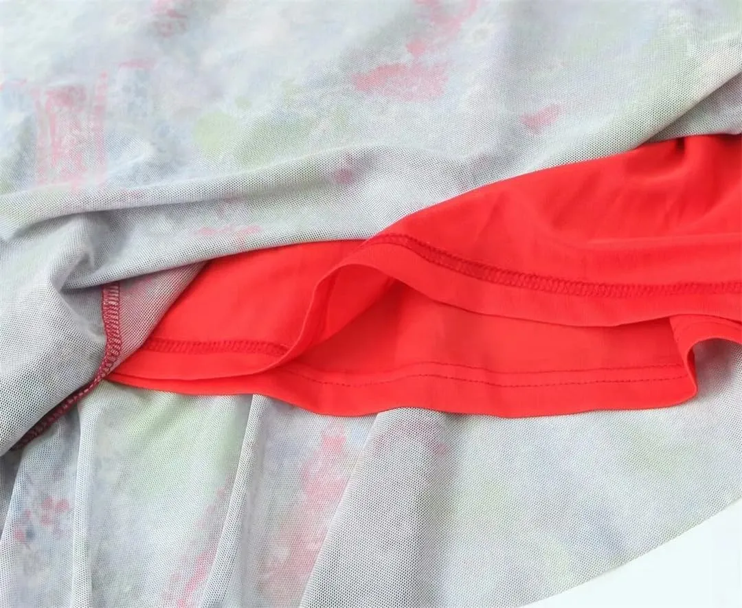 Women Flower Irregular Mesh Sleeveless Dress Slim Asymmetric Ruffles Hem Mini Party Robe