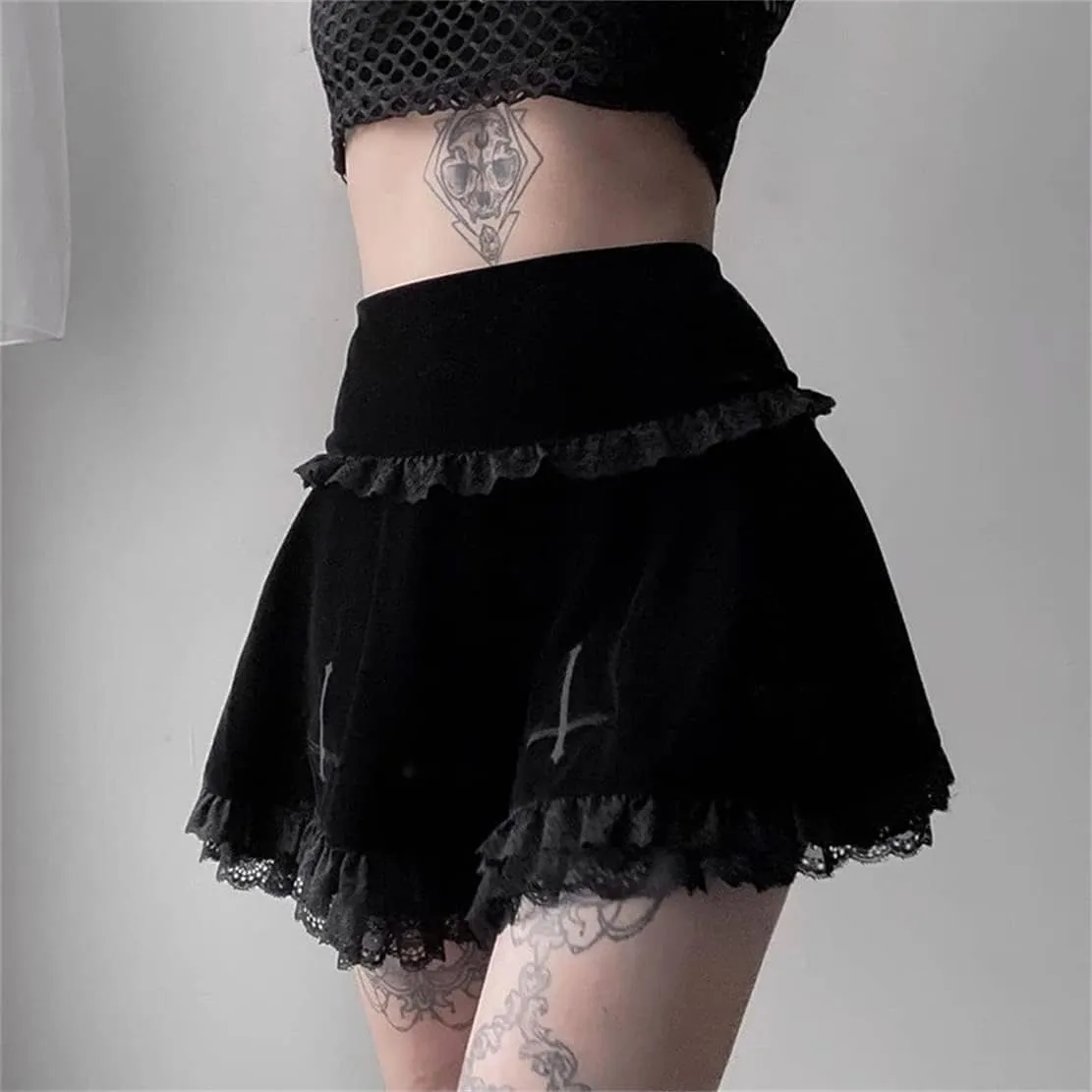 Women Gothic Mini Skirt Fairy Grunge Punk High Waisted A-Line Pleated Skirts Y2k E-Girl Long Maxi Skirt