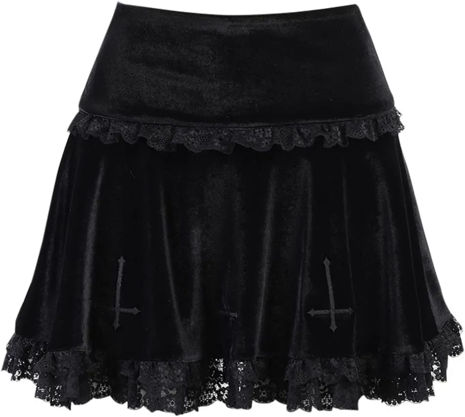 Women Gothic Mini Skirt Fairy Grunge Punk High Waisted A-Line Pleated Skirts Y2k E-Girl Long Maxi Skirt