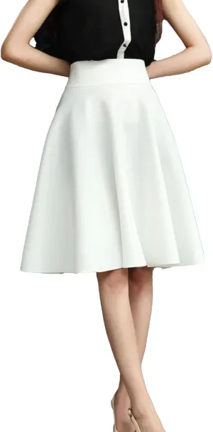 Women High Waisted Casual Skirts Knee Length A-Line Pleated Skirt Cocktail Party Bodycon Skirt