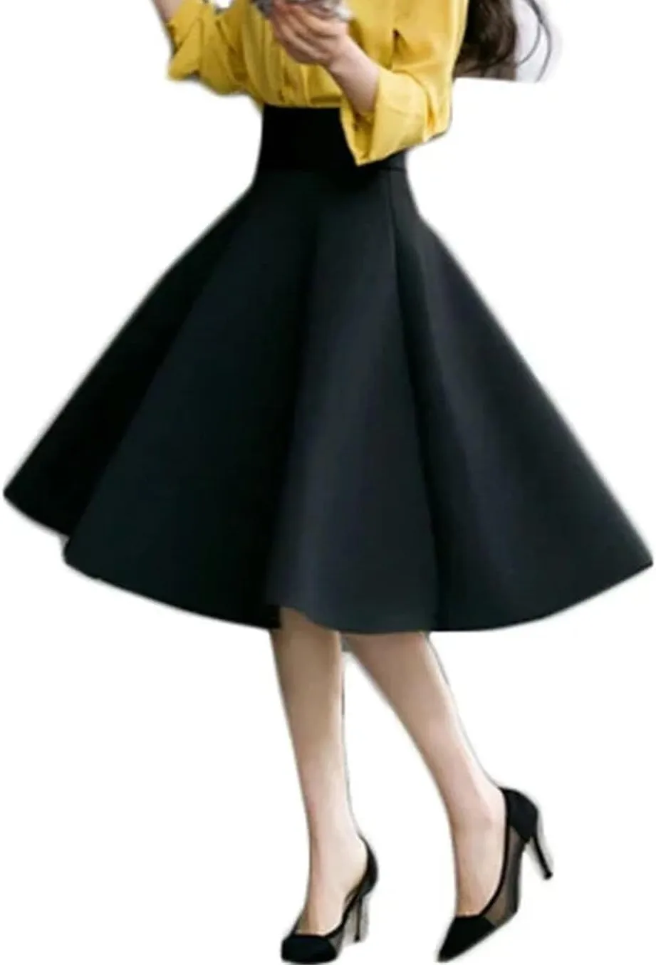 Women High Waisted Casual Skirts Knee Length A-Line Pleated Skirt Cocktail Party Bodycon Skirt